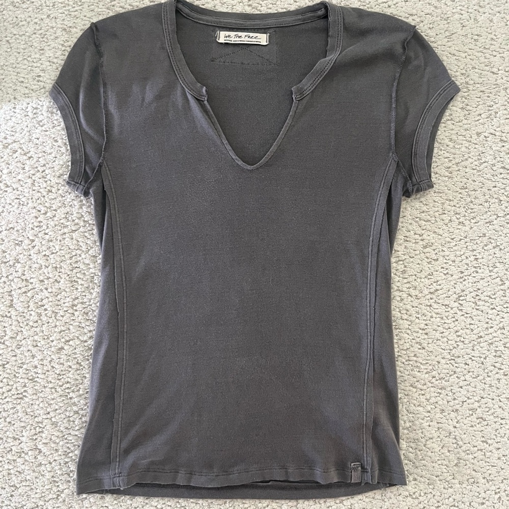 Free People Charcoal Gray V-Neck Tee